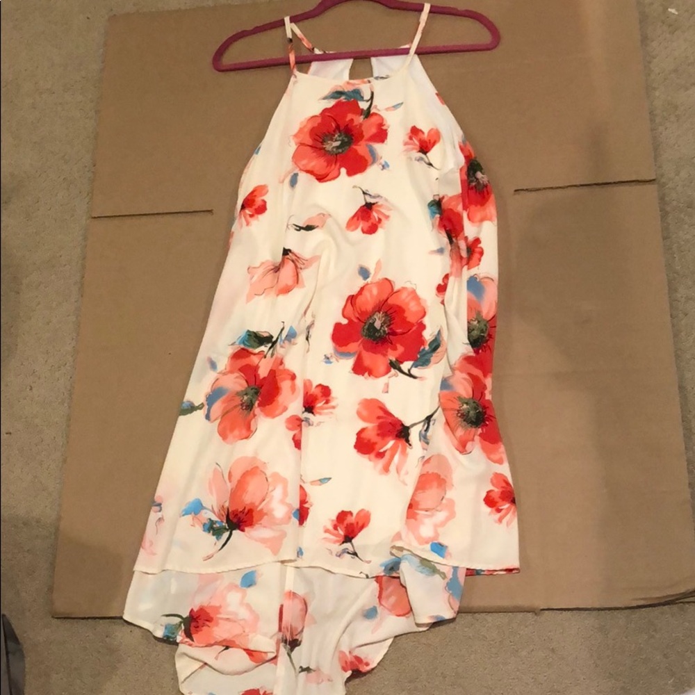 Thin Strap Trapeze High Low Dress Floral - Large